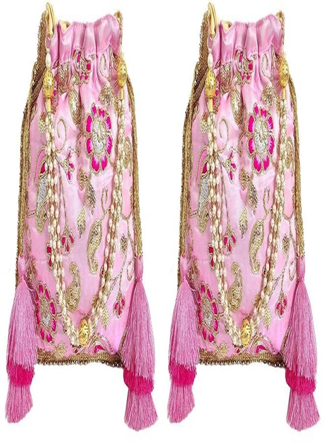 حقيبة بوتلي نسائية من دوقة، مزينة بنقوش زهور وردية اللون مع شرابة (عبوة من قطعتين)